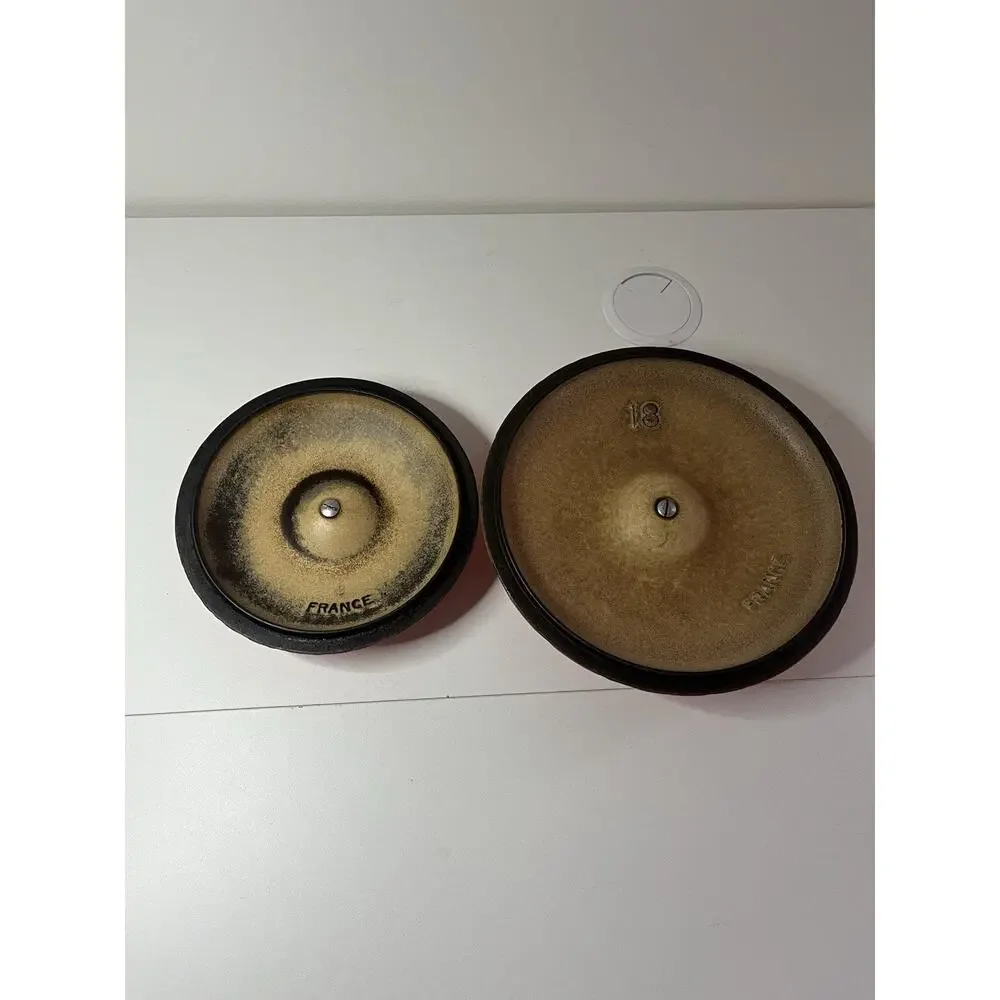 Lot of 4 Vintage LE CREUSET Pots Pans Flame Orange Wood Handle With 2 Lids USED
